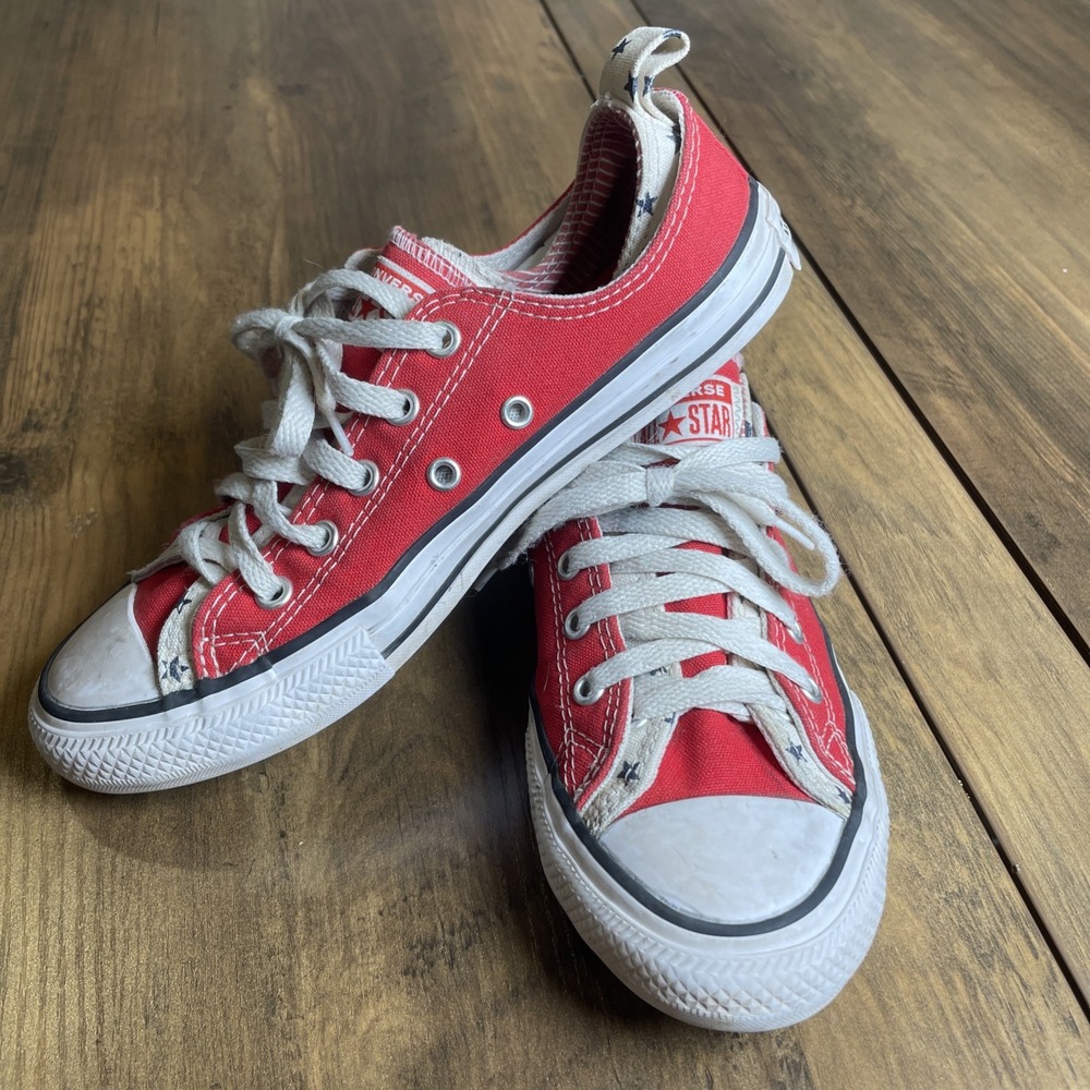 Converse Junior 4 Red Low Top Sneaker Americana Stars Stripes Canvas